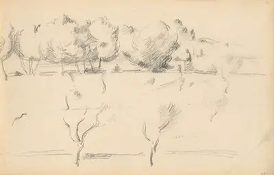 Landscape with Trees (1895-1898) Graphite Drawing Paul Cezanne
